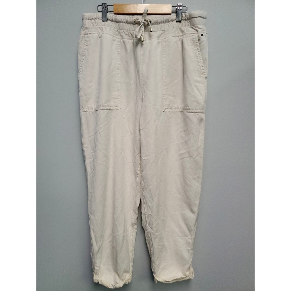 Tommy Hilfiger Women Ivory Alton Drawstring Cuffed Straight-Leg Pants Size M